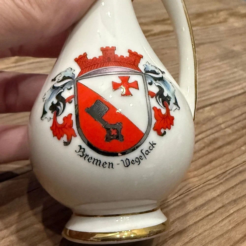 Vintage O&A Bavaria Porcelain Bremen-Vegesack Coat of Arms Mini Pitcher 126/1